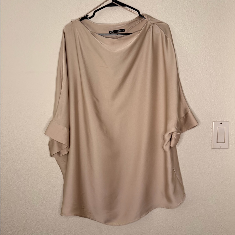 Zara Champagne Boat Neck Women's Blouse